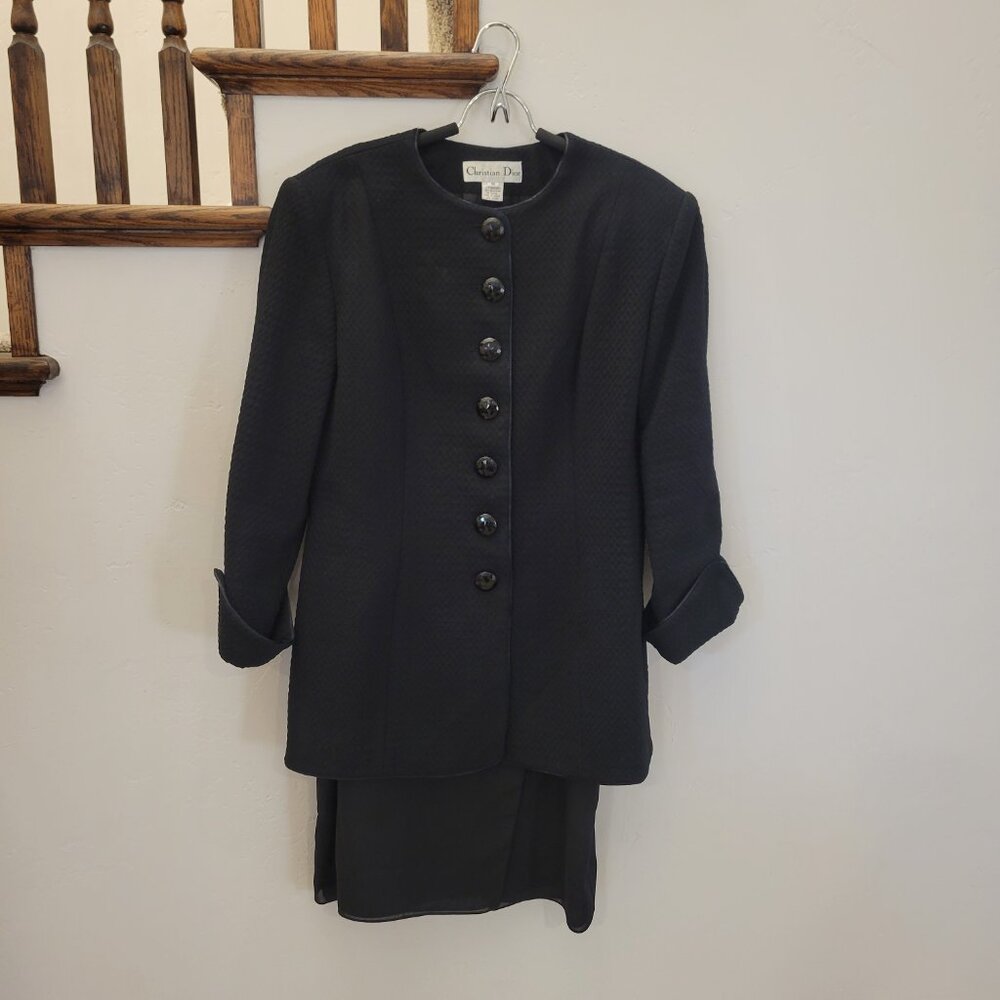 CHRISTIAN DIOR Vintage Womens 1980s The Suit 2pc Black Wool Suit skirt Sz 14